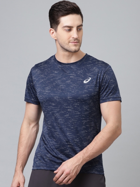 ASICS Men Navy Blue Solid Round Neck T-shirt