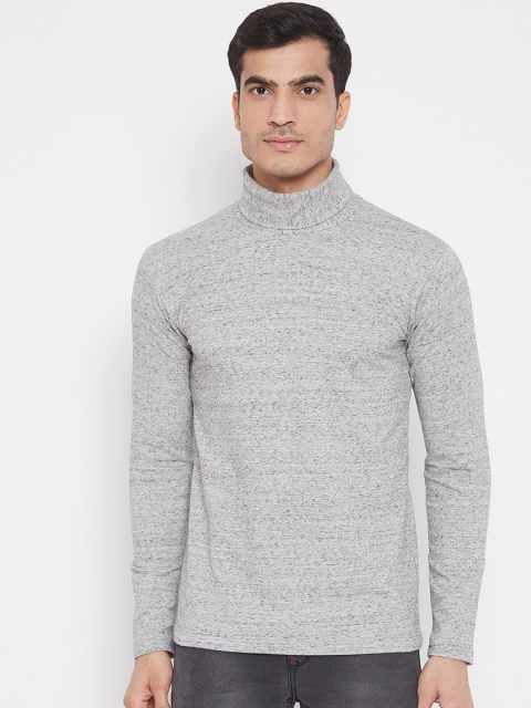 Hypernation Men Grey Solid High Neck T-shirt
