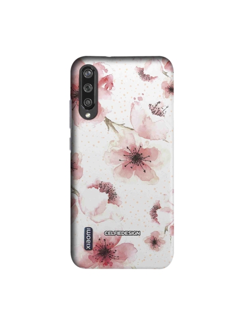 CelfieDesign White & Peach-Coloured Floral Print Xiaomi Mi A3 Phone Back Cover