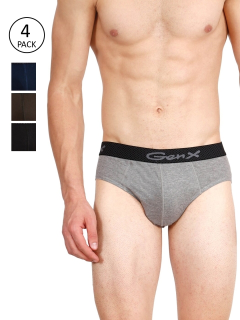 Genx Men Pack Of 4 Multicoloured Solid Pure Cotton Briefs GENX_RUSH_BRF_OE_4PC, Multi