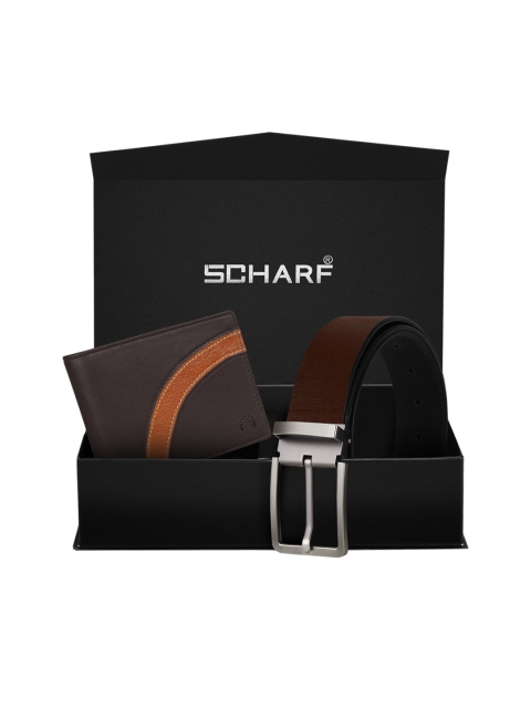 SCHARF Men Brown Genuine Leather Belt & Wallet Accessory Gift Set