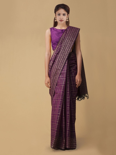 Unnati Silks Purple Checked Mysore Silk Saree