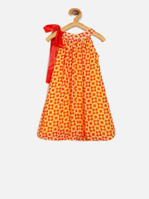 Aomi Girls Red Printed A-Line Dress