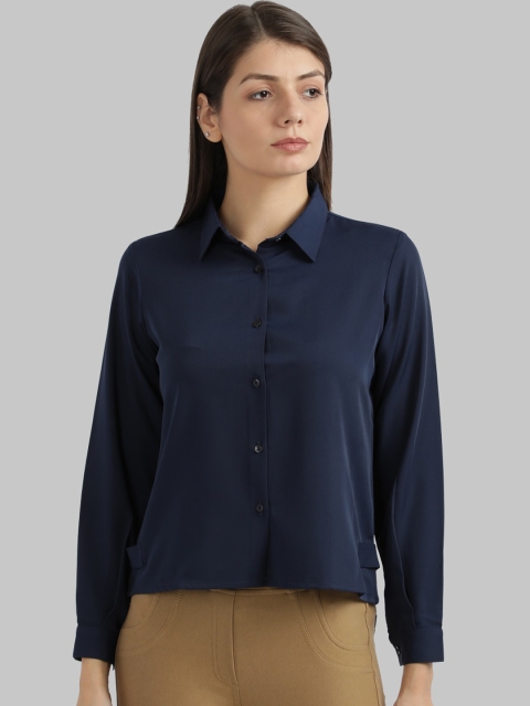 Parx Women Navy Blue Regular Fit Solid Casual Shirt