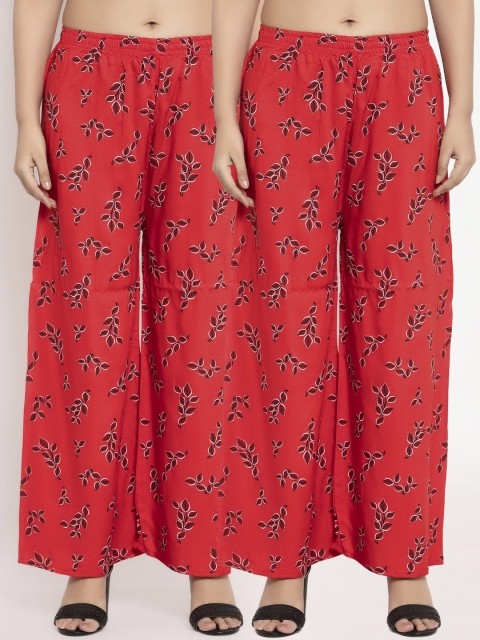 KLOTTHE Women Pack of 2 Red Printed Straight Palazzos