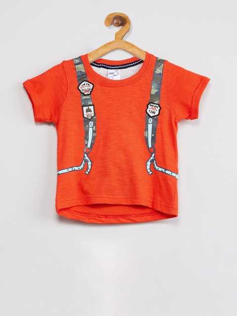 max Boys Orange Solid Round Neck T-shirt