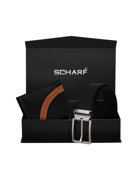 SCHARF Men Black Genuine Leather Formal Belt & Wallet Gift Set