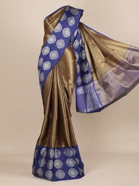 Pothys Gold-Toned & Blue Tissue Woven Design Saree