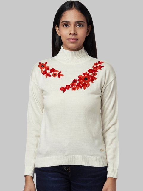 Park Avenue Woman Off-White Embroidered Pullover Sweater