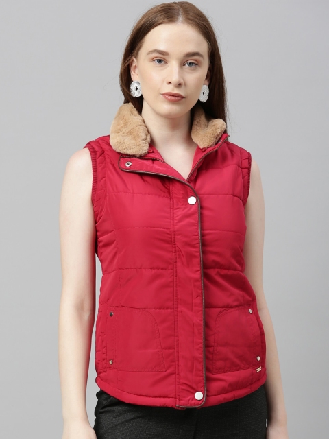 Park Avenue Woman Red Solid Padded Jacket
