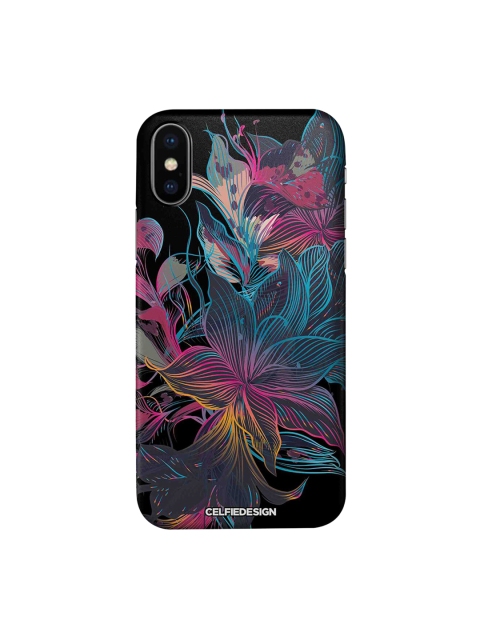 CelfieDesign Black & Pink Neon Flowers iPhone Xs Sustainable Case