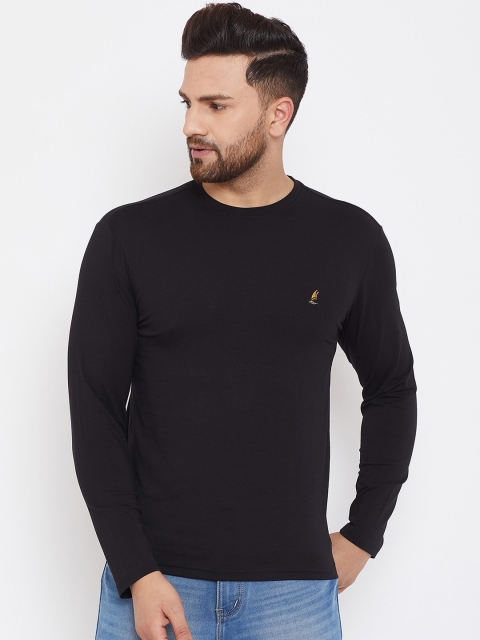 HARBORNBAY Men Black Solid Round Neck T-shirt