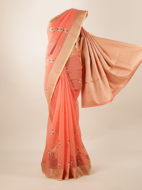 Pothys Peach-Coloured Embellished Cotton Blend Saree