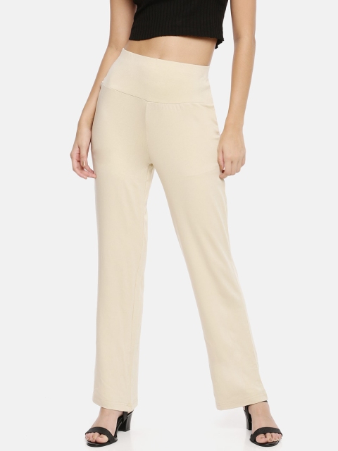 GOLDSTROMS Women Beige Loose Fit Solid Regular Trousers