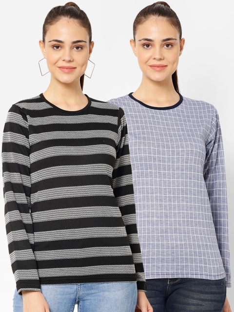 VIMAL JONNEY Women Multicoloured Checked Henley Neck T-shirt, Multi