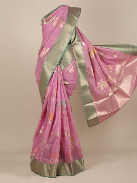 Pothys Lavender & Gold-Toned Tissue Woven Design Saree