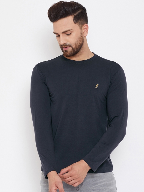 HARBORNBAY Men Charcoal Grey Solid Round Neck T-shirt