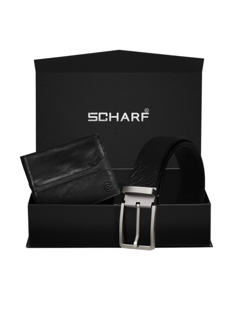 SCHARF Men Black Genuine Leather Belt & Wallet Accessory Gift Set