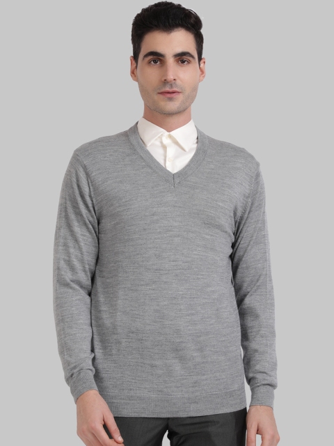 ColorPlus Men Grey Self Design Pullover Sweater