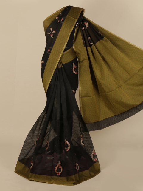 Pothys Black Embroidered Cotton Blend Saree