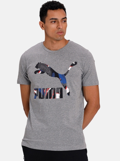 Puma Men Grey Printed Round Neck T-shirt