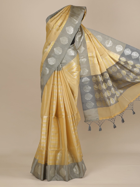 Pothys Cream-Coloured & Grey Tissue Woven Design Saree