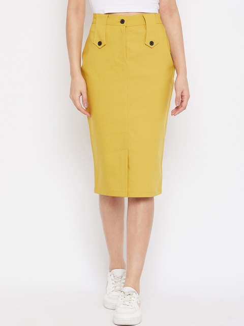 Rider Republic Women Mustard Yellow Solid Pencil Skirt