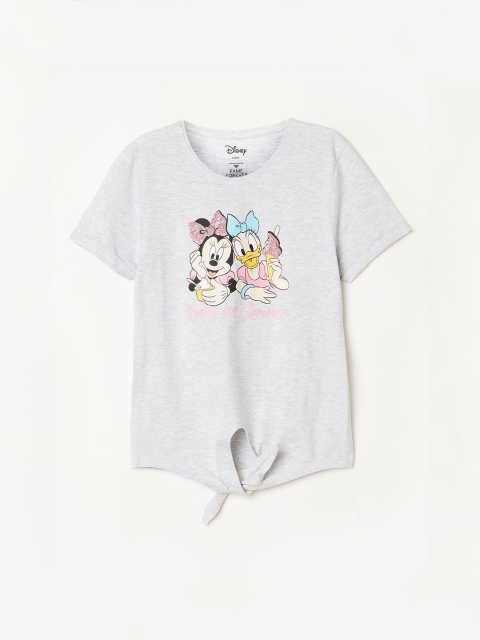 Fame Forever by Lifestyle Girls Grey Melange Printed Pure Cotton Top