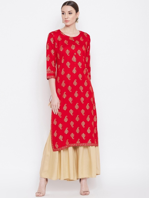 Desi Rang Women Red & Beige Printed Kurta with Sharara