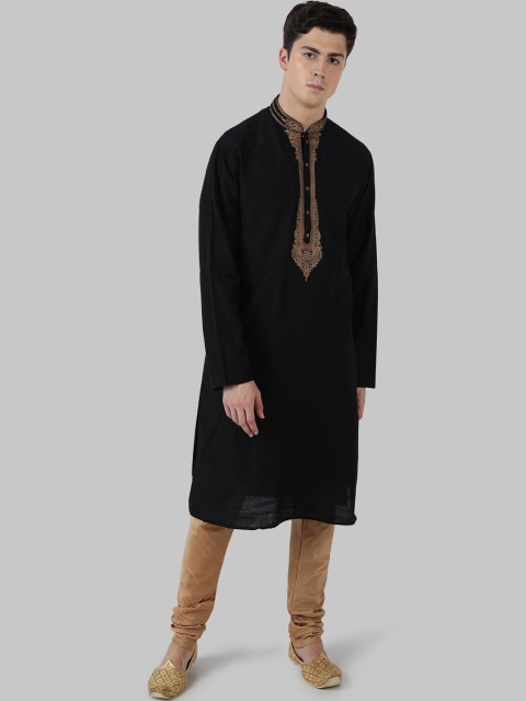 Ethnix by Raymond Men Black & Brown Yoke Design Straight Kurta