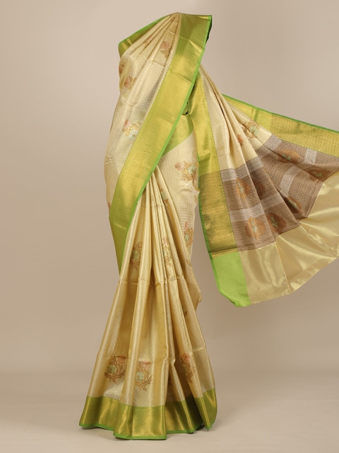 Pothys Cream-Coloured & Green Tissue Woven Design Saree