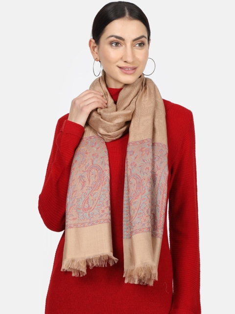 Monte Carlo Women Beige & Red Woven-Design Stole