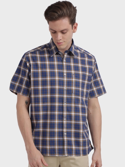 ColorPlus Men Navy Blue Regular Fit Checked Casual Shirt