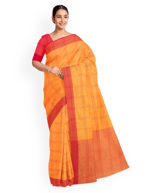 KLM Fashion Mall Yellow Checked Silk Blend Saree