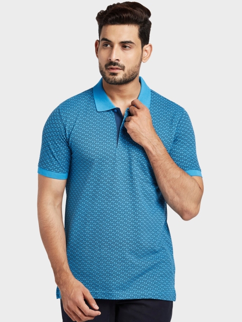 ColorPlus Men Blue Printed Polo Collar T-shirt