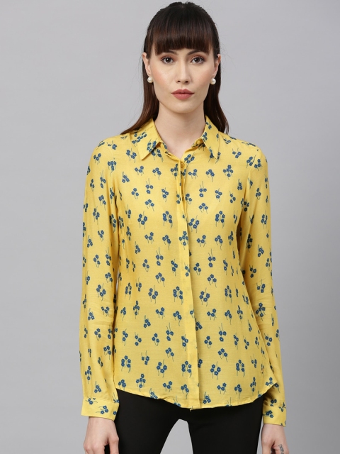 Park Avenue Woman Women Yellow Regular Fit Printed Casual Shirt
