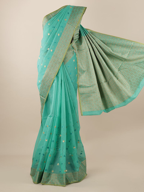 Pothys Green Striped Cotton Blend Saree 
Pothys Green Striped Cotton Blend Saree