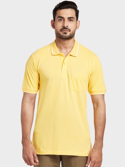 ColorPlus Men Yellow Solid Polo Collar T-shirt