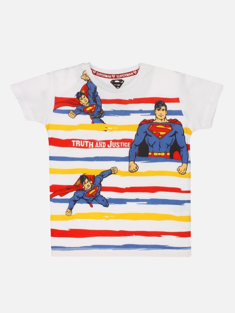 Kids Ville Boys White & Red Superman Printed Cotton Round Neck T-shirt