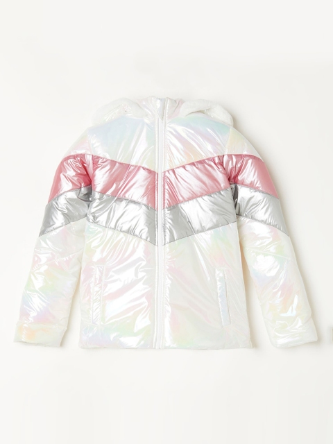 Fame Forever by Lifestyle Girls White Colourblocked Padded Jacket