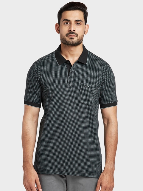 ColorPlus Men Black Printed Polo Collar T-shirt