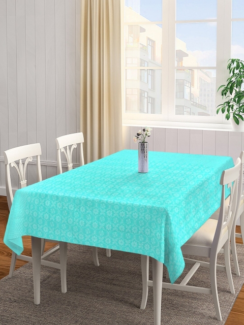 NEUDIS Turquoise Blue Woven-Design Jacquard 4-Seater Table Cover