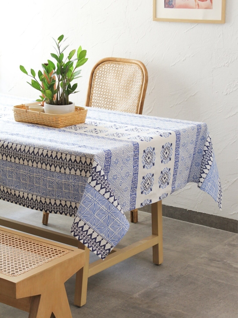 House This Blue & White Printed 4-Seater Table Cover