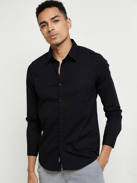 max Men Black Slim Fit Solid Casual Shirt