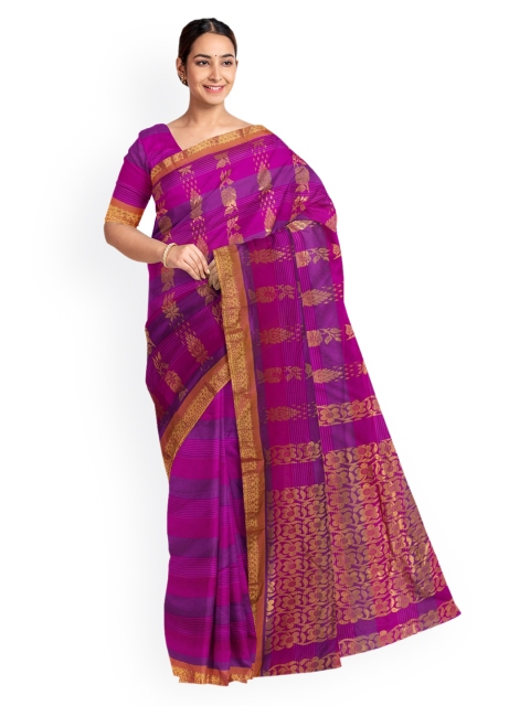 KLM Fashion Mall Purple & Gold-Coloured Silk Blend Woven Design Saree