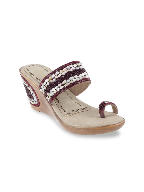 Metro Women Maroon & Beige Embellished Sandals
