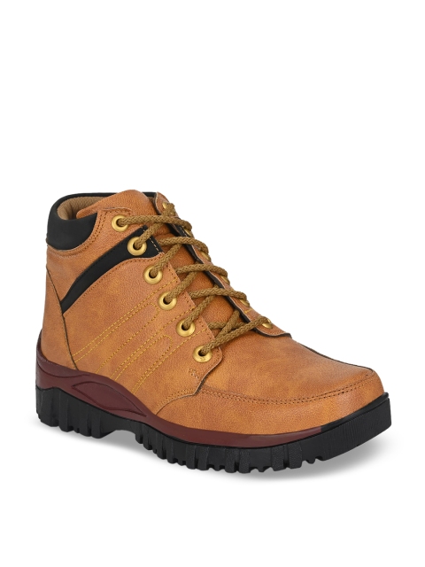 BUCIK Men Tan Brown Solid Synthetic Mid-Top Flat Boots