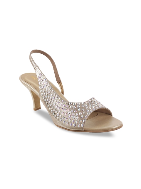 Metro Women Muted Gold-Toned Embellished Peep Toes