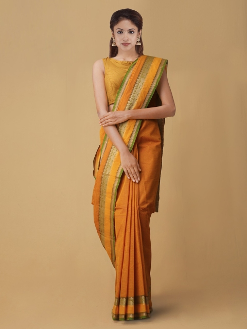 Unnati Silks Orange Solid Pure Cotton Saree
