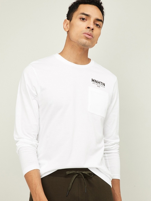 Bossini Men White & Black Printed Round Neck T-shirt